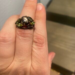 Black Star Sapphire and Peridot Statement Ring